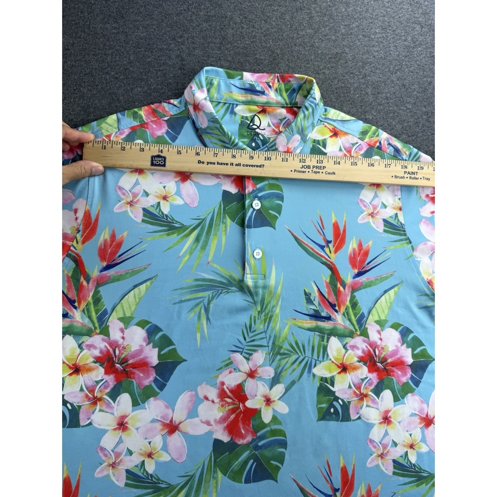 Deolax Golf Polo Shirt Mens‎ Sz XL Loud Tropical Plant Print Performance Stretch - Picture 13 of 16